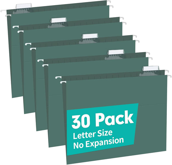 HERKKA Extra Capacity Hanging File Folders, 30 Pack, Reinforced Letter Size, Heavy Duty 0 Inch Expansion, Green