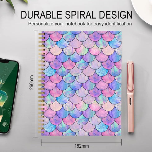 Spiral Journal Notebook for Women, A5 College Ruled, 120 Pages Lined Journal, 6"x 8.4", Premium Thick Paper, Mermaid