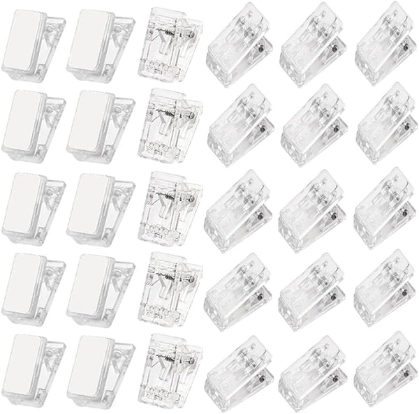 JAMMY 30 PCS Self Adhesive Clips, Plastic Photo Clips for Wall Tapestry, Small Hanging Spring Clips