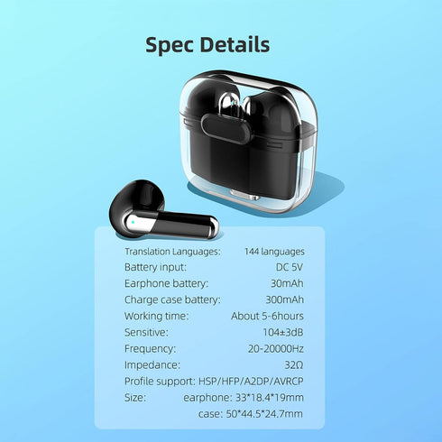 Language Translator Earbuds, Multifunctional Bluetooth Translator Earphones, Support 144 Languages, Voice Translation