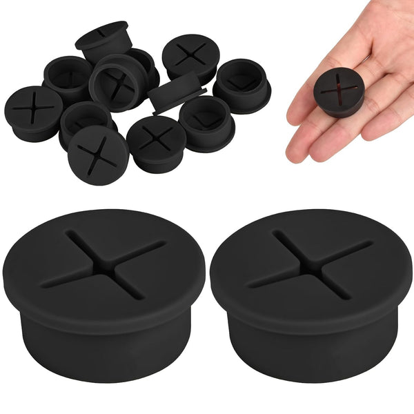 12 Pcs Silicone Cable Grommet, 3/4" Wire Hole Cover for Cable Management, Desk Grommet for Office Home (Black)