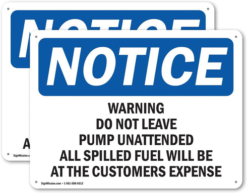 (2 Pack) Warning Do Not Leave Pump Unattended Sign, 14 Inch X 10 Inch Plastic, Weather Resistant for Workplace