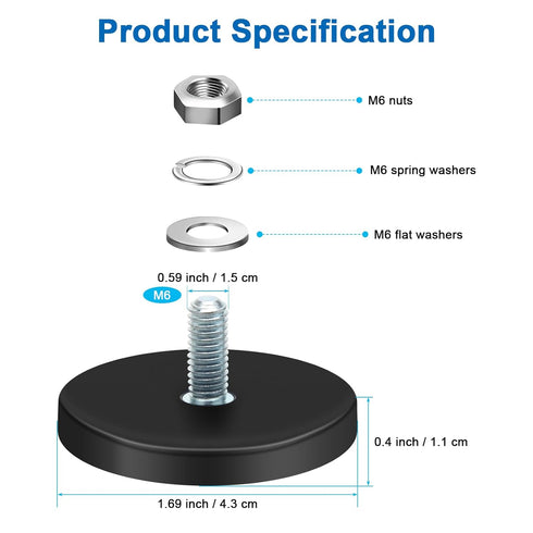 M6 30LBS, 12 Pack M6 M6 Winspeed Rubber Coated Magnet Anti-Scratch Neodymium Magnet Rubber Coated Mounting Magnets Base