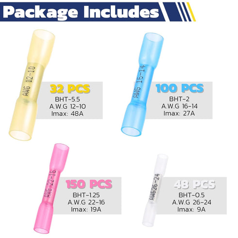 330 PCS haisstronica Heat Shrink Butt Connectors, Marine Grade Waterproof Electrical Crimp Wire Connectors Kit, Tinned