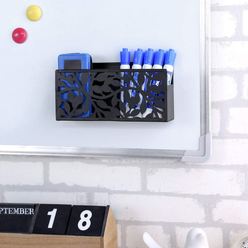 MyGift Black Metal Magnetic Dry Erase Marker Holder for Whiteboard Markers and Accessories Storage Basket Organizer