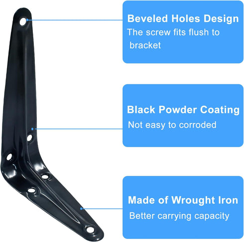 Zorfeter 10 8 6 Inch Pcs Shelf Brackets x Black Shelving Brackets Heavy Duty L Bracket Support Floating Shelf Bracket