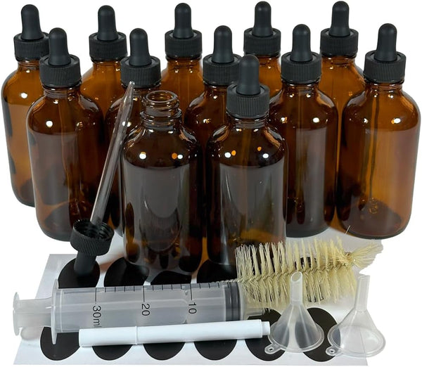 12 Pack 4oz (120ml) Glass Dropper Bottle, Essential Oil Bottle with Glass Eye Droppers, Amber