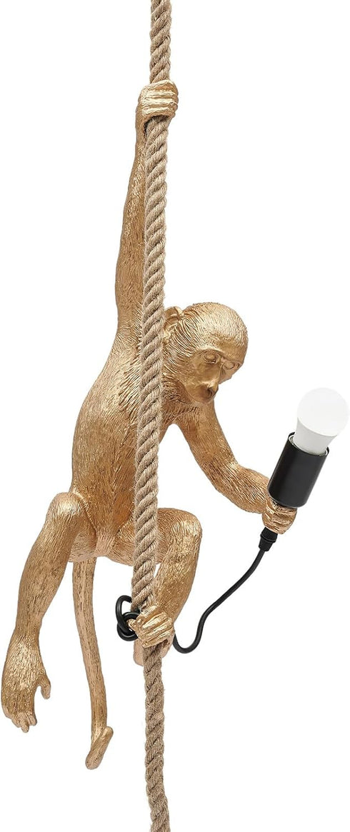 lxrnqcey Vintage Monkey Pendant Light, Golden Monkey Hanging Lamp, Retro Resin Hemp Rope