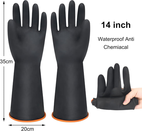 14" XL Size Latex Chemical Resistant Gloves, Reusable Heavy Duty Long Rubber Gloves Dishwashing Gloves, Industrial Safety Gloves for Men, Forearm Protection Waterproof Resist Strong Acid, Alkali, Oil