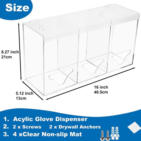 3 SEANADO Clear Acrylic Glove Holder Dispenser with Lid, Compartments Hygiene Station Storage Box for Beard Nets