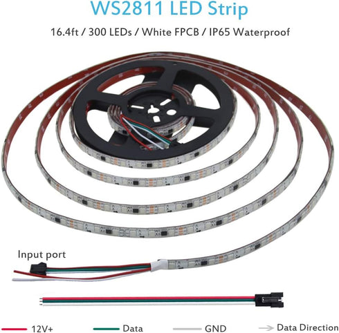 WS2811 12V Programmable 16.4ft 300 IP65 3M ALITOVE Addressable RGB LED Strip LED Pixel Strip Lights LEDs Dream Color