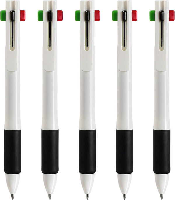 Cambond 4-in-1 Multicolor Pen 1.0mm, 4-Color Retractable Ballpoint Pens for Office School Supplies, 5 Pack (White)