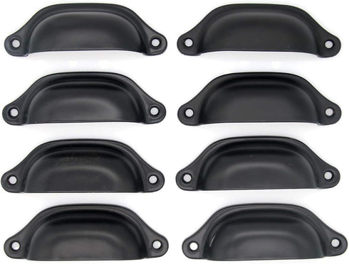 8 PCs Vintage Style Seashell Shaped Pulls, Cup Pulls with Black Finish - 3-17/64-in Length