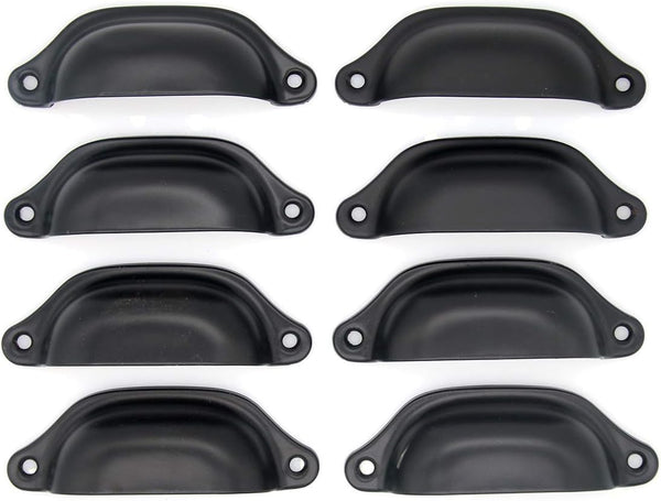 8 PCs Vintage Style Seashell Shaped Pulls, Cup Pulls with Black Finish - 3-17/64-in Length