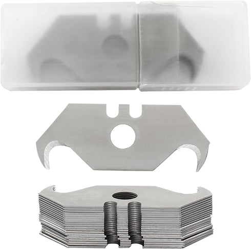 Hook Blade Utility Knife, SK5 Carbon Steel Replacement Blades with Plastic Case (30pcs)