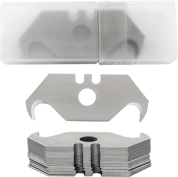 Hook Blade Utility Knife, SK5 Carbon Steel Replacement Blades with Plastic Case (30pcs)
