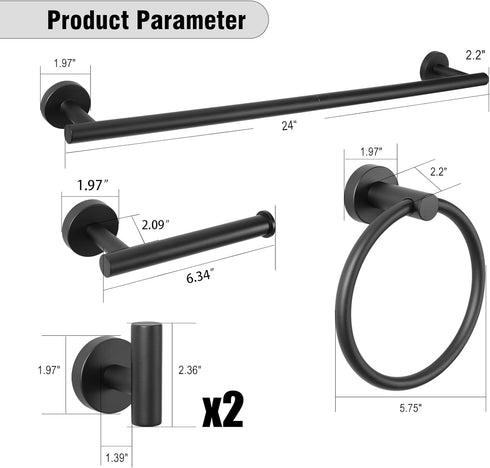 AGKXHDEC 5-Piece Set, Set Set Towel Racks for Bathroom, Stainless Steel Bathroom Accessories Bathroom Towel Holder Wall
