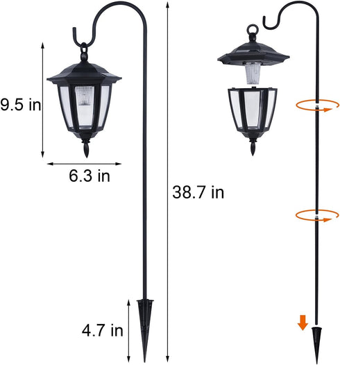 2 Pack 2 38 Inch Dynaming Solar Hanging Lights Outdoor, Solar Powered Garden Decorative Lanterns with x Shepherd Hooks