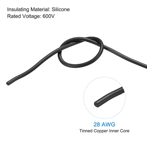MECCANIXITY 28 Gauge Silicone Wire, 28AWG High Temperature Hookup Stranded Wire, Tinned Copper Black 30m/98.4ft
