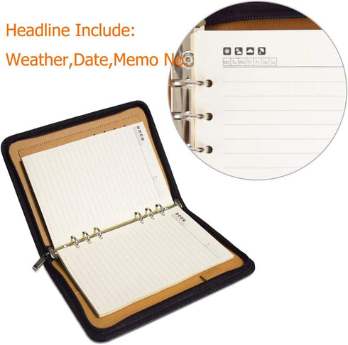 SAYEEC A5 Multifunctional Zippered Notebook Portable Travel Portfolio, 6-Ring Binder Meeting Padfolio Folder with