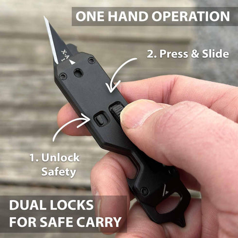 10 Lever Gear Edge XT - Mini Utility Knife Keychain Multitool w/ Tools - Retractable Razor Blade Mini Box Cutter OTF