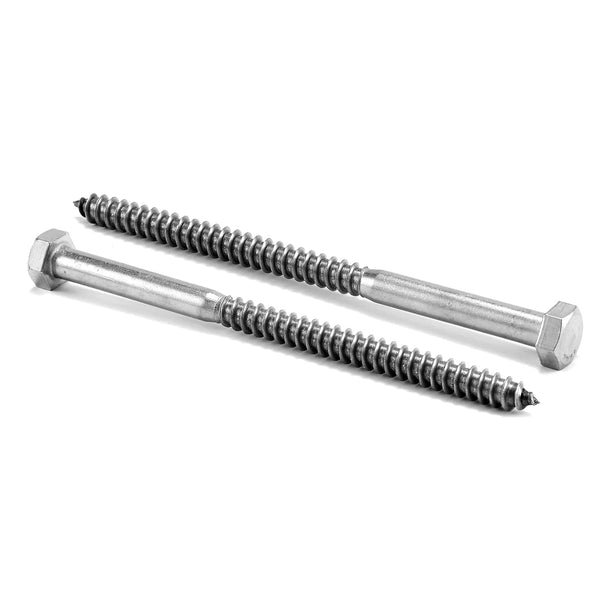 1/2" x 5" Hex Head Lag Screws Bolts, 10Pcs 304 Stainless Steel 18-8, Partial Thread, Hexagon Head