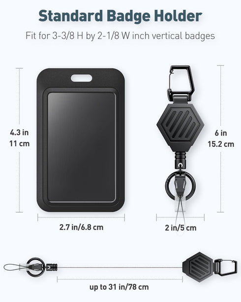 Uniclife 2 Pack Heavy Duty Retractable Keychain with Magnetic Closure, 16 oz Badge Reel & Vertical Plastic Card Case