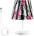 3 ALAZA Bedside Lamp Stripes Black White Tropical Pink Flower Table Lamp for Bedroom Desk Lamp with USB Port LED