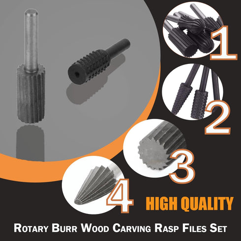 Rongon Carbide Burr Set, 11Pcs Rotary File Burr Cutter for Woodworking, 1/4 Inch Shank for DIY Carving