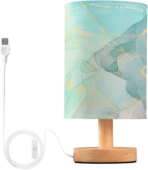 ALAZA Modern Art Marble Teal Table Lamp for Bedroom USB Port Bedside