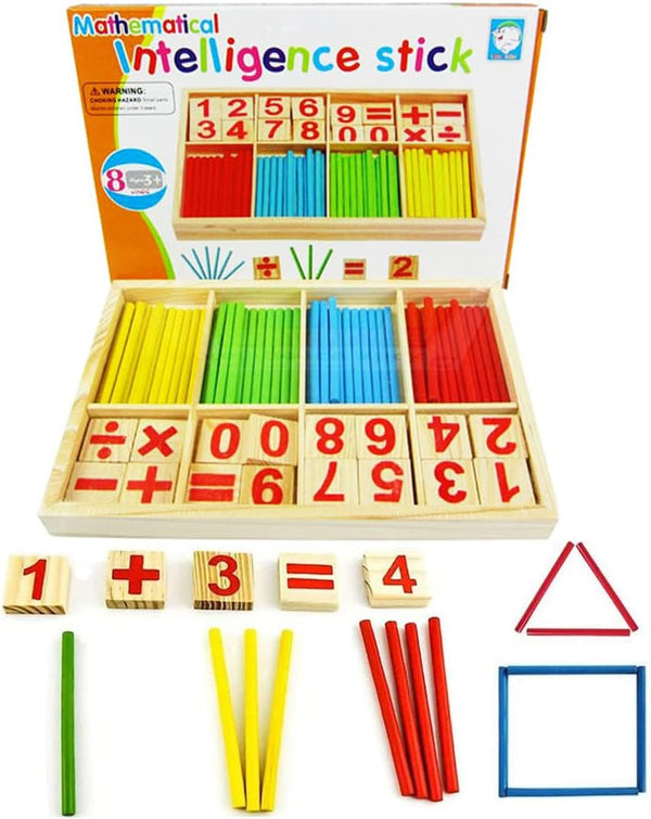 Umbresen Montessori Toys Math Educational Toy - Wooden Intelligence Sticks, Number Cards, Counting Rods with Box