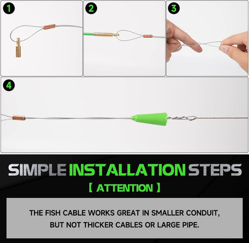 22FT Fiberglass Running Electrical Wire Cable Glow Rods, Fish Rods Electrical Kit with 8 Attachments