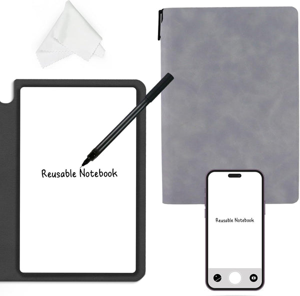 Reusable A5 Whiteboard Notebook, Portable Erasable Smart Notebook with Wipe Cloth and Writing Pen for Students Kids