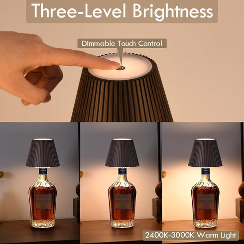 2 Pack 3-Level Counter, WILIT Wine Wirelss Bottle Lamp, Brightness Cordless Table Lamp Shades, Rechargeable Battery