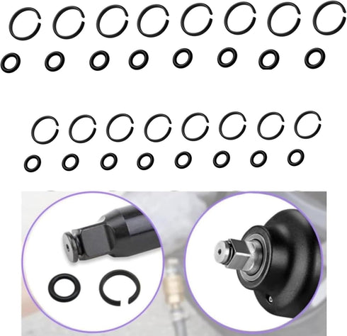 (8+8 Sets) 1/2 & 3/8" Impact Retaining Ring Clip with O-Ring for Milwaukee Electric Pneumatic Wrench