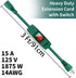 Outdoor Extension Cord with On/Off Waterproof Switch, 3 Prong Heavy Duty Extension Cord, Black Sjtw, 1.5 Ft, Green