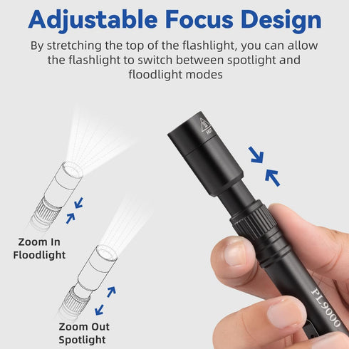 2Pack PL9000, 5Mode Pen Flashlight Rechargeable Bright Pen Light Flashlight High Lumens, Waterproof Pocket Flashlights