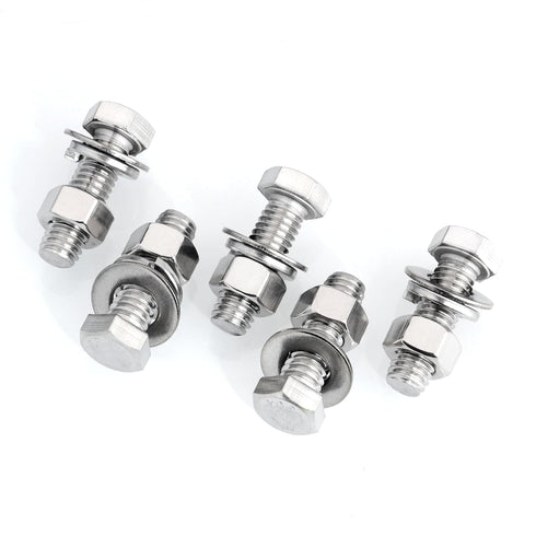 Hex Head Stainless Steel Bolts and Nuts (8 Sets) 3/8-16x1-1/4" with Flat & Lock Washers, 304 Stainless Steel 18-8
