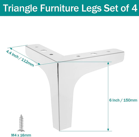 Bivethoi 6 Inch 15cm Set 4, / Furniture Legs of Polished Chrome Metal Sofa Legs Modern Dresser Feet, Triangle Couch