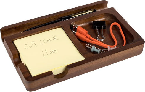 S&A WOODCRAFT Office Desk Organizer with Sticky Note Holder, Pen Slot & Phone Stand, Includes 100 3x3 Inch Pages