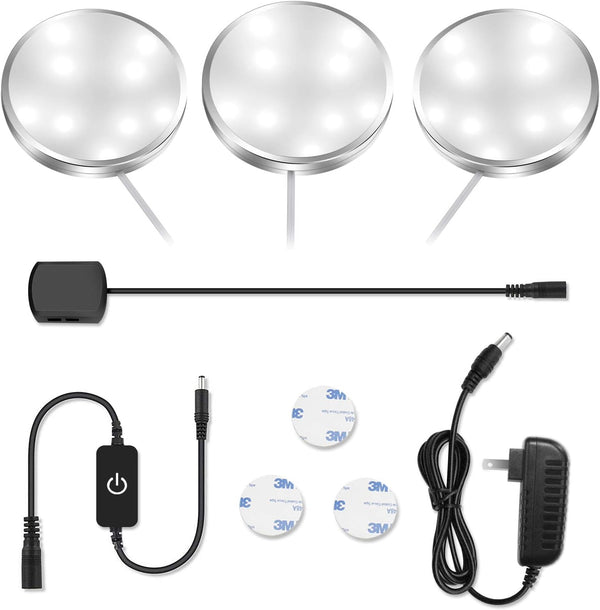 YGS-Tech LED Under Cabinet Lighting Kit, 1020 Lumens Puck Light, 5000K Daylight White, 3-Pack