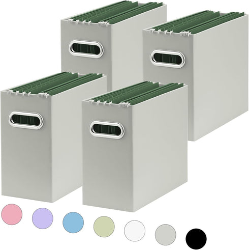 Oterri Small Storage Box, 4 Packs Cardboard File Folder Organizer, Portable Hanging File Organizer with Handle (Grey)