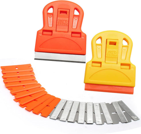 ISDVBUY 2 Sets 10 10 Razor Blade Scrapers, Plastic Scraper Tool Extra Plastic Razor Blades and Metal Blades, Adhesive