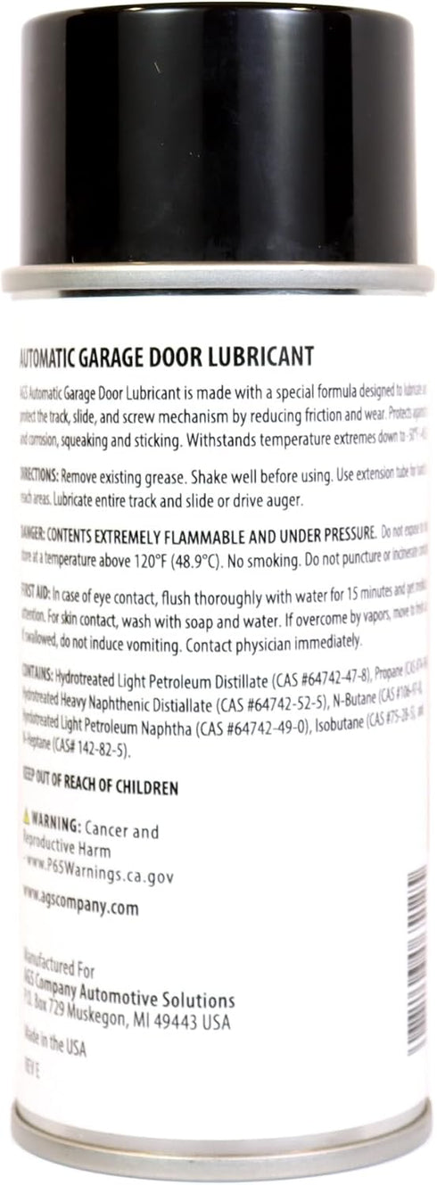 4 oz AGS Company Automotive Solutions Garage Door Lubricant Spray Aerosol, Protects Rollers & Springs, Quiets Squeaks