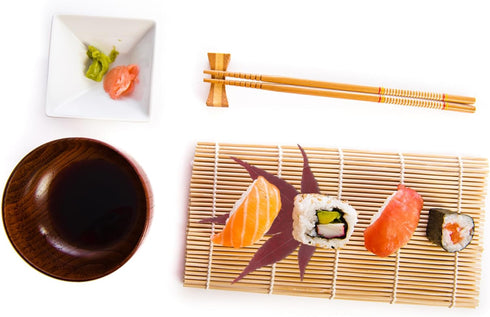 Natural Maple Leaf Sushi Decorations - Elegant Food Presentation