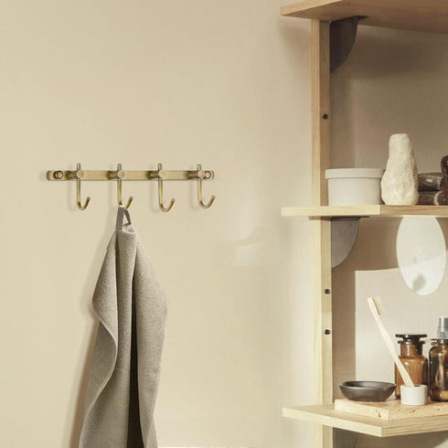 WINCASE Brass Towel Hook Rack - Brushed Brass Wall Hook Rack with 4 Hooks, Antique Brass Rustic Wall Mounted
