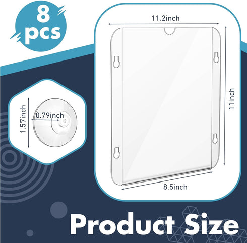 8 Pack 8.5 11 Inch 4 Handepo Acrylic Window Sign Holder x with Suction Cups Clear Frames Glass Door Mount Wall Signage