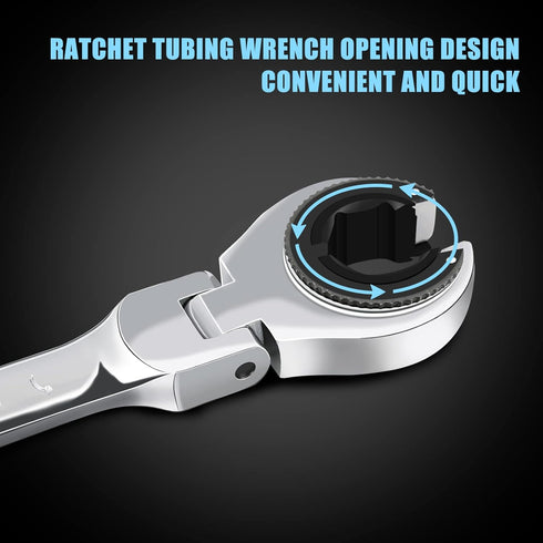 1PC 19mm Open Flex-Head Ratcheting Wrench - Metric Spanner with 73 Teeth, Chrome Vanadium Steel Tubing Ratchet