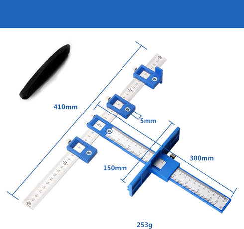 Cabinet Hardware Jig Tool, Drill Guide Sleeve Template for Imperial & Metric, ABS Aluminum Wood Drilling Dowel Ruler