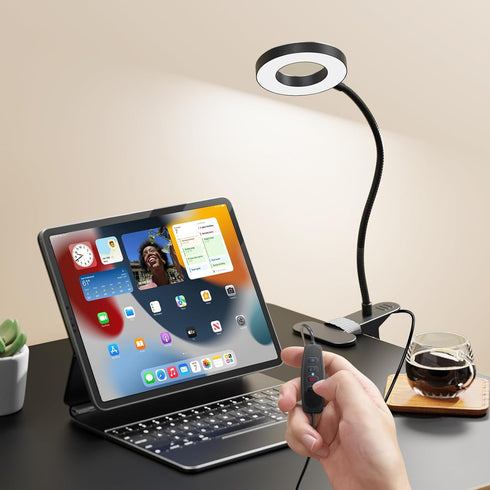 LED Desk Lamp with Clip, 3 Color Modes, 10 Brightness Levels, 360 Flexible Gooseneck Light for Home Office